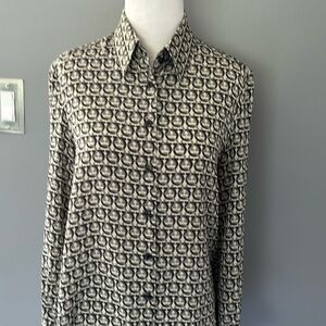 Salvadore ferraegamo silk shirt black and white double cuff with original bottom